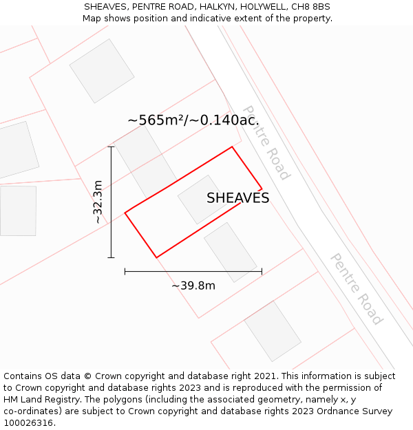 SHEAVES, PENTRE ROAD, HALKYN, HOLYWELL, CH8 8BS: Plot and title map