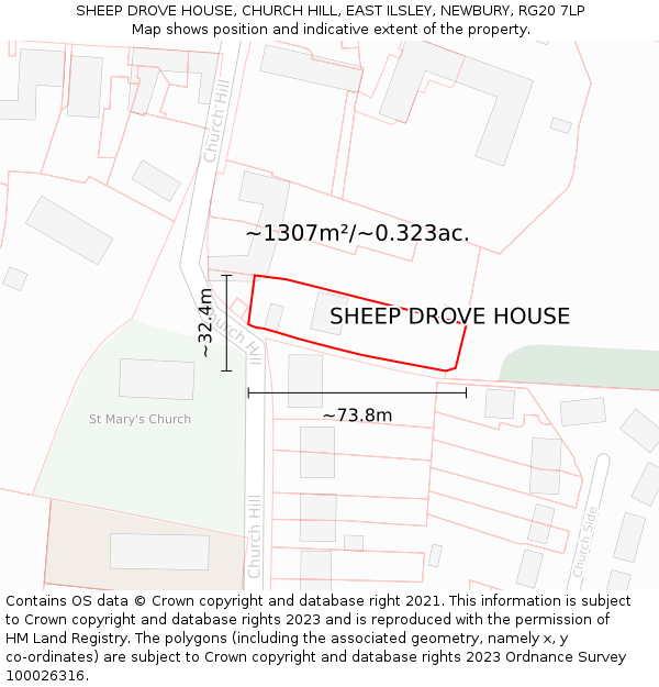 SHEEP DROVE HOUSE, CHURCH HILL, EAST ILSLEY, NEWBURY, RG20 7LP: Plot and title map