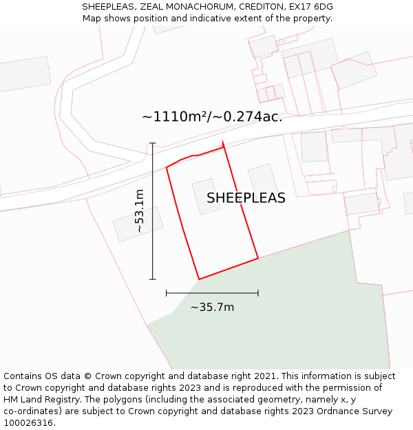 SHEEPLEAS, ZEAL MONACHORUM, CREDITON, EX17 6DG: Plot and title map