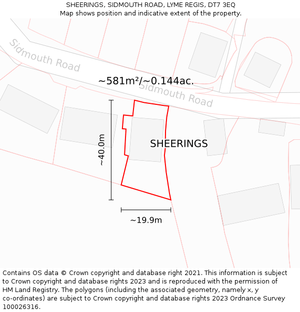 SHEERINGS, SIDMOUTH ROAD, LYME REGIS, DT7 3EQ: Plot and title map