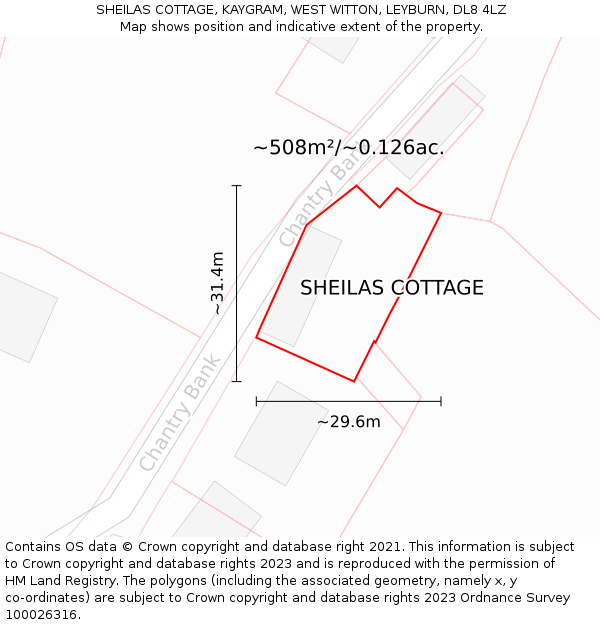 SHEILAS COTTAGE, KAYGRAM, WEST WITTON, LEYBURN, DL8 4LZ: Plot and title map