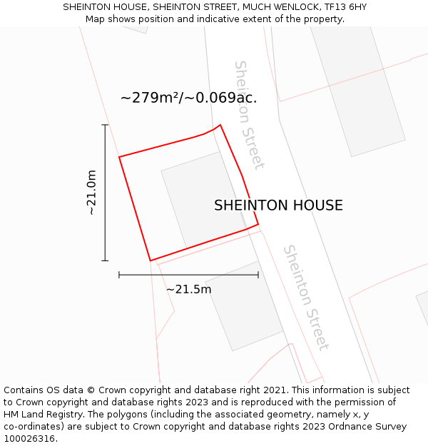 SHEINTON HOUSE, SHEINTON STREET, MUCH WENLOCK, TF13 6HY: Plot and title map