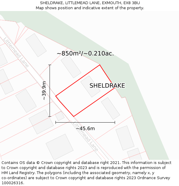 SHELDRAKE, LITTLEMEAD LANE, EXMOUTH, EX8 3BU: Plot and title map