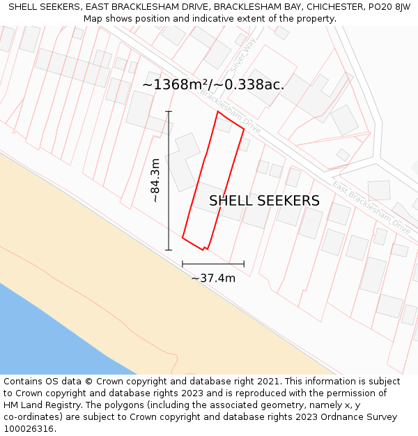 SHELL SEEKERS, EAST BRACKLESHAM DRIVE, BRACKLESHAM BAY, CHICHESTER, PO20 8JW: Plot and title map