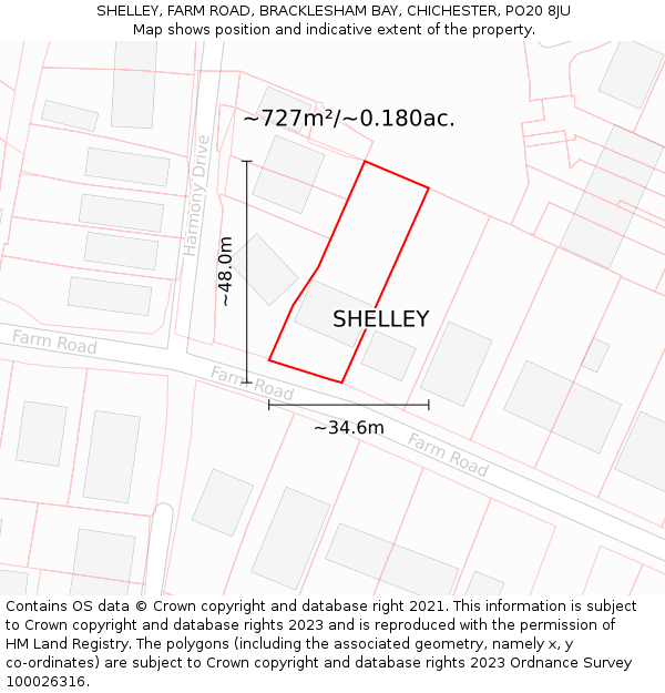 SHELLEY, FARM ROAD, BRACKLESHAM BAY, CHICHESTER, PO20 8JU: Plot and title map