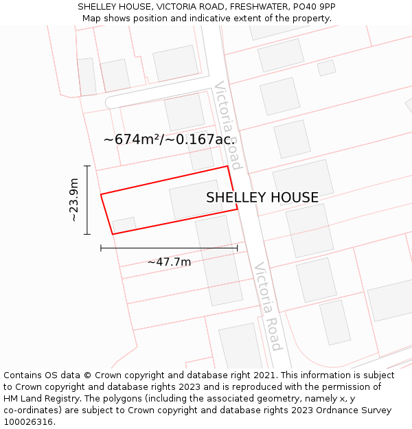 SHELLEY HOUSE, VICTORIA ROAD, FRESHWATER, PO40 9PP: Plot and title map