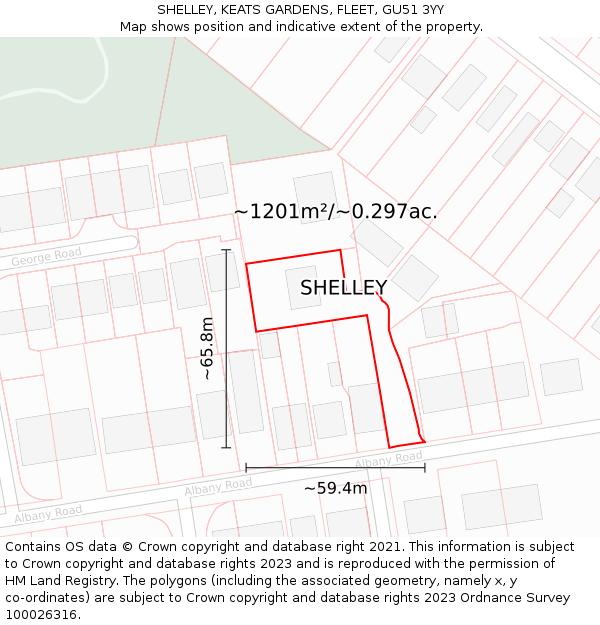 SHELLEY, KEATS GARDENS, FLEET, GU51 3YY: Plot and title map