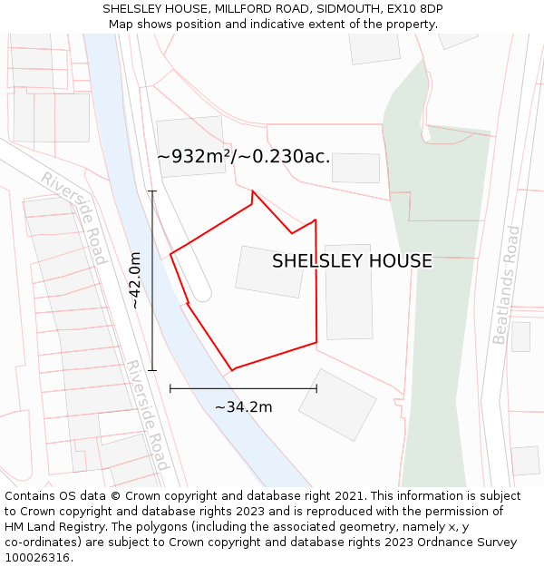 SHELSLEY HOUSE, MILLFORD ROAD, SIDMOUTH, EX10 8DP: Plot and title map
