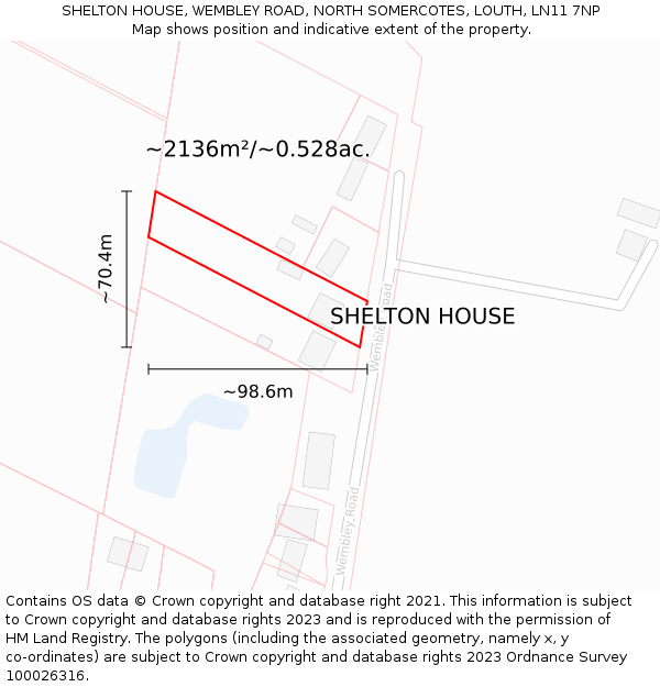 SHELTON HOUSE, WEMBLEY ROAD, NORTH SOMERCOTES, LOUTH, LN11 7NP: Plot and title map