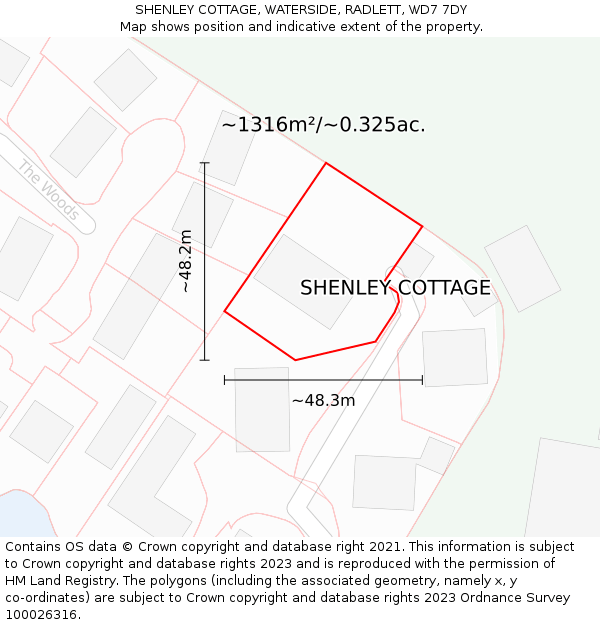SHENLEY COTTAGE, WATERSIDE, RADLETT, WD7 7DY: Plot and title map
