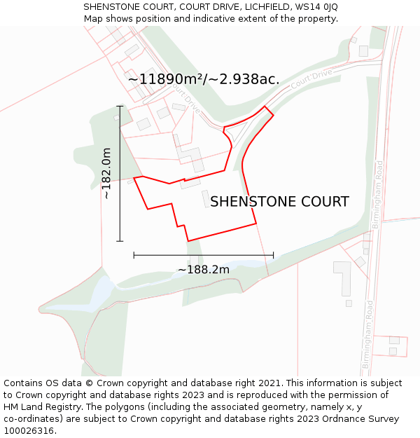 SHENSTONE COURT, COURT DRIVE, LICHFIELD, WS14 0JQ: Plot and title map
