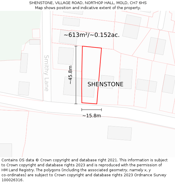 SHENSTONE, VILLAGE ROAD, NORTHOP HALL, MOLD, CH7 6HS: Plot and title map