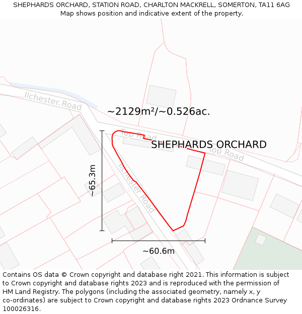 SHEPHARDS ORCHARD, STATION ROAD, CHARLTON MACKRELL, SOMERTON, TA11 6AG: Plot and title map