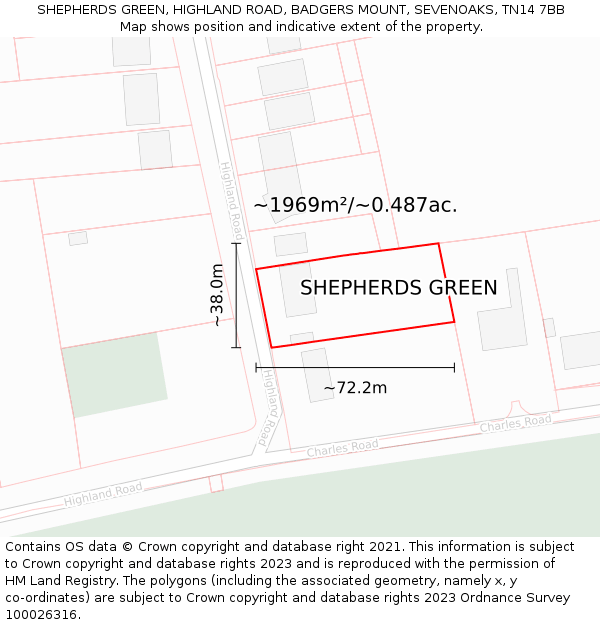 SHEPHERDS GREEN, HIGHLAND ROAD, BADGERS MOUNT, SEVENOAKS, TN14 7BB: Plot and title map