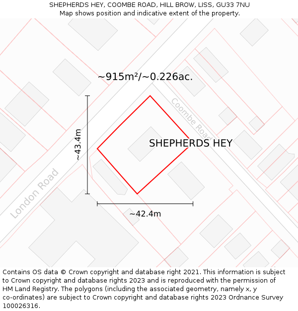 SHEPHERDS HEY, COOMBE ROAD, HILL BROW, LISS, GU33 7NU: Plot and title map