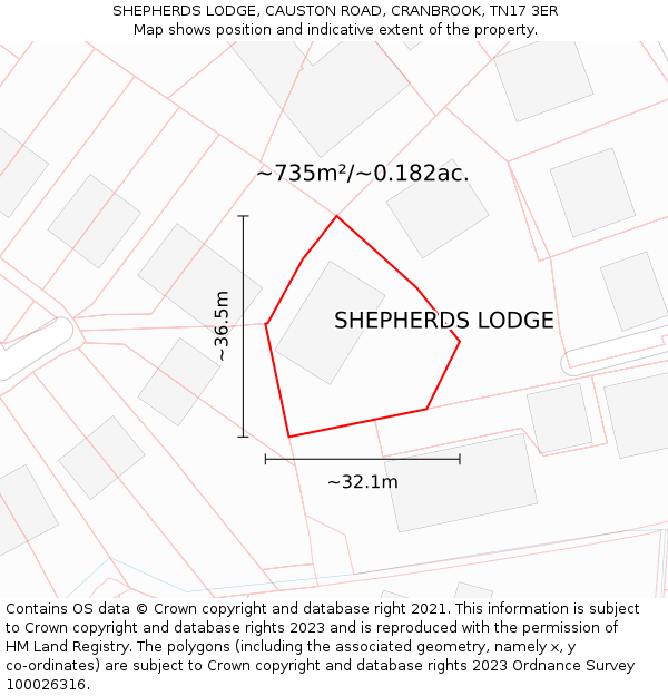 SHEPHERDS LODGE, CAUSTON ROAD, CRANBROOK, TN17 3ER: Plot and title map