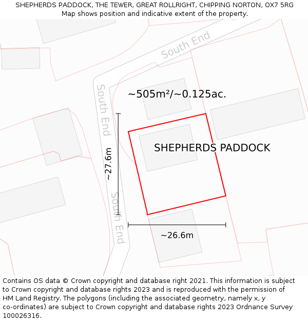 SHEPHERDS PADDOCK, THE TEWER, GREAT ROLLRIGHT, CHIPPING NORTON, OX7 5RG: Plot and title map