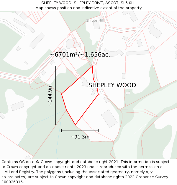 SHEPLEY WOOD, SHEPLEY DRIVE, ASCOT, SL5 0LH: Plot and title map