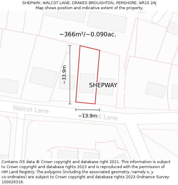 SHEPWAY, WALCOT LANE, DRAKES BROUGHTON, PERSHORE, WR10 2AJ: Plot and title map