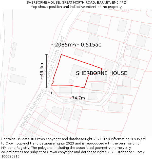 SHERBORNE HOUSE, GREAT NORTH ROAD, BARNET, EN5 4PZ: Plot and title map