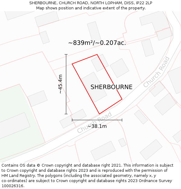 SHERBOURNE, CHURCH ROAD, NORTH LOPHAM, DISS, IP22 2LP: Plot and title map