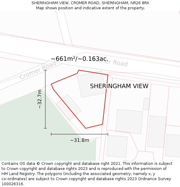 SHERINGHAM VIEW, CROMER ROAD, SHERINGHAM, NR26 8RX: Plot and title map