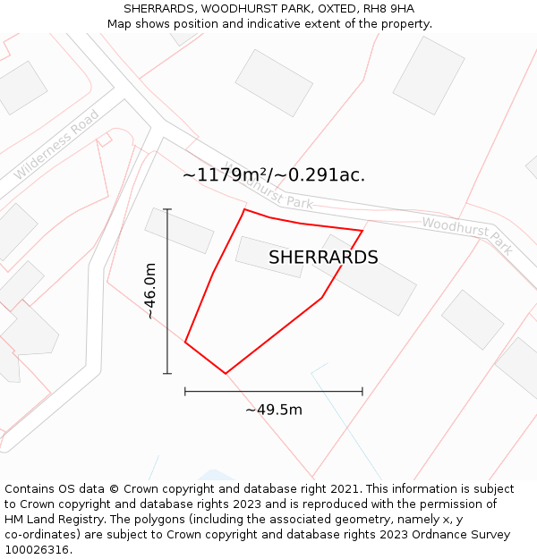 SHERRARDS, WOODHURST PARK, OXTED, RH8 9HA: Plot and title map