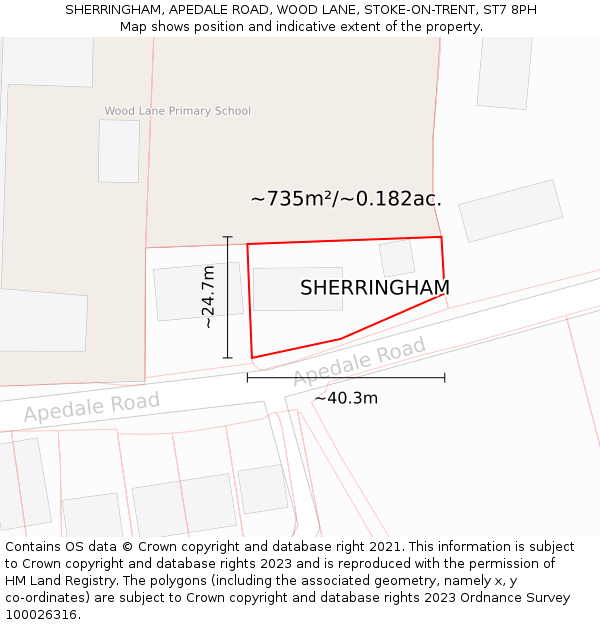 SHERRINGHAM, APEDALE ROAD, WOOD LANE, STOKE-ON-TRENT, ST7 8PH: Plot and title map