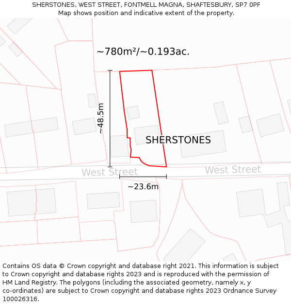 SHERSTONES, WEST STREET, FONTMELL MAGNA, SHAFTESBURY, SP7 0PF: Plot and title map