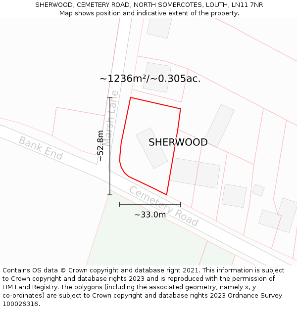 SHERWOOD, CEMETERY ROAD, NORTH SOMERCOTES, LOUTH, LN11 7NR: Plot and title map