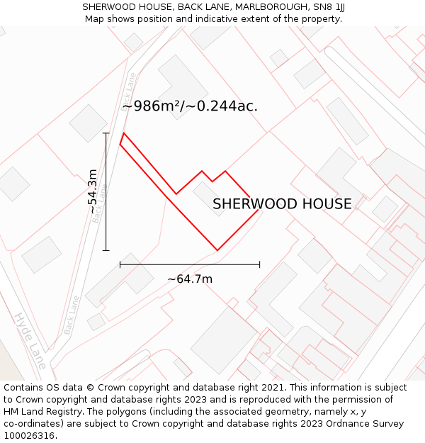 SHERWOOD HOUSE, BACK LANE, MARLBOROUGH, SN8 1JJ: Plot and title map