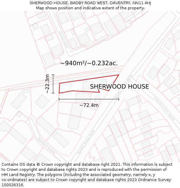 SHERWOOD HOUSE, BADBY ROAD WEST, DAVENTRY, NN11 4HJ: Plot and title map