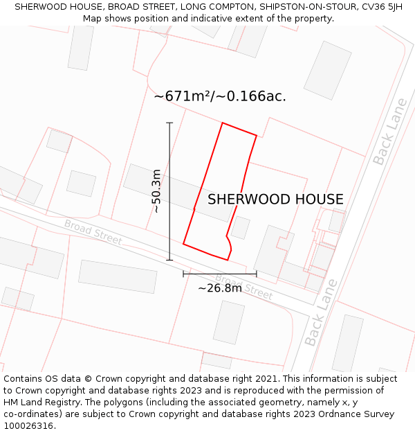 SHERWOOD HOUSE, BROAD STREET, LONG COMPTON, SHIPSTON-ON-STOUR, CV36 5JH: Plot and title map