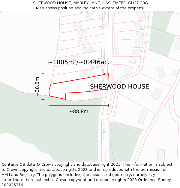 SHERWOOD HOUSE, MARLEY LANE, HASLEMERE, GU27 3RG: Plot and title map