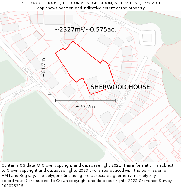 SHERWOOD HOUSE, THE COMMON, GRENDON, ATHERSTONE, CV9 2DH: Plot and title map