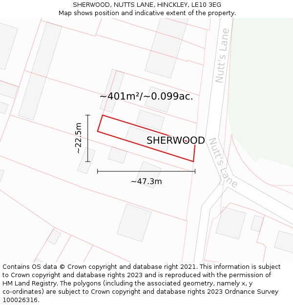 SHERWOOD, NUTTS LANE, HINCKLEY, LE10 3EG: Plot and title map