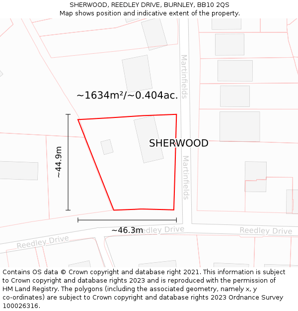SHERWOOD, REEDLEY DRIVE, BURNLEY, BB10 2QS: Plot and title map