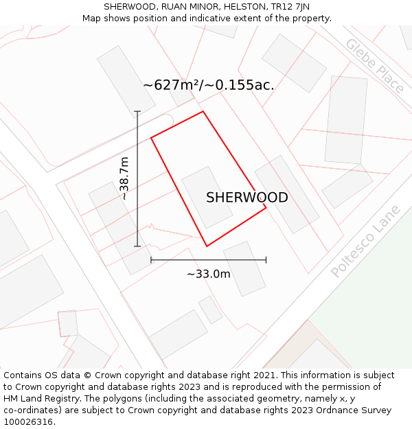 SHERWOOD, RUAN MINOR, HELSTON, TR12 7JN: Plot and title map