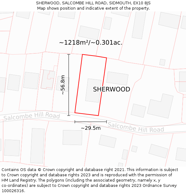 SHERWOOD, SALCOMBE HILL ROAD, SIDMOUTH, EX10 8JS: Plot and title map