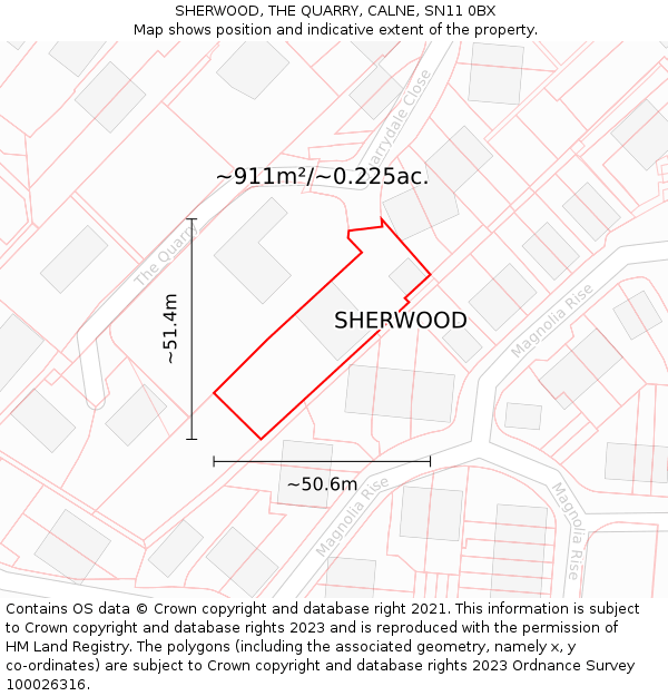 SHERWOOD, THE QUARRY, CALNE, SN11 0BX: Plot and title map