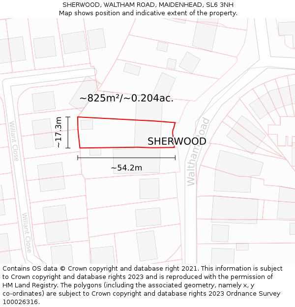 SHERWOOD, WALTHAM ROAD, MAIDENHEAD, SL6 3NH: Plot and title map