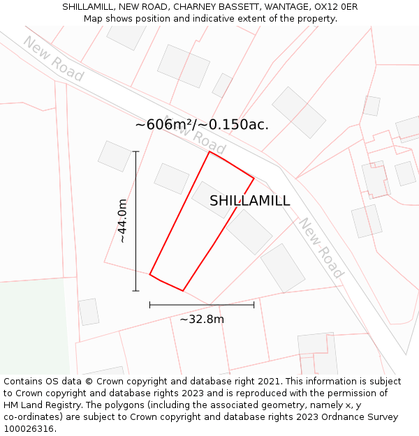 SHILLAMILL, NEW ROAD, CHARNEY BASSETT, WANTAGE, OX12 0ER: Plot and title map