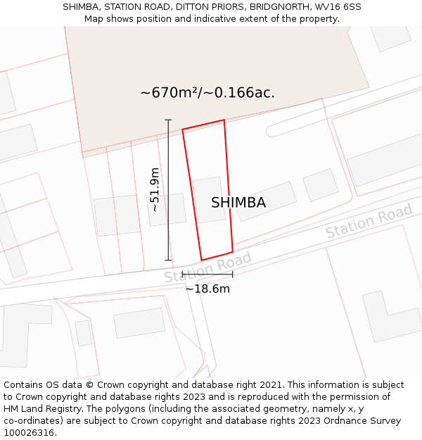 SHIMBA, STATION ROAD, DITTON PRIORS, BRIDGNORTH, WV16 6SS: Plot and title map