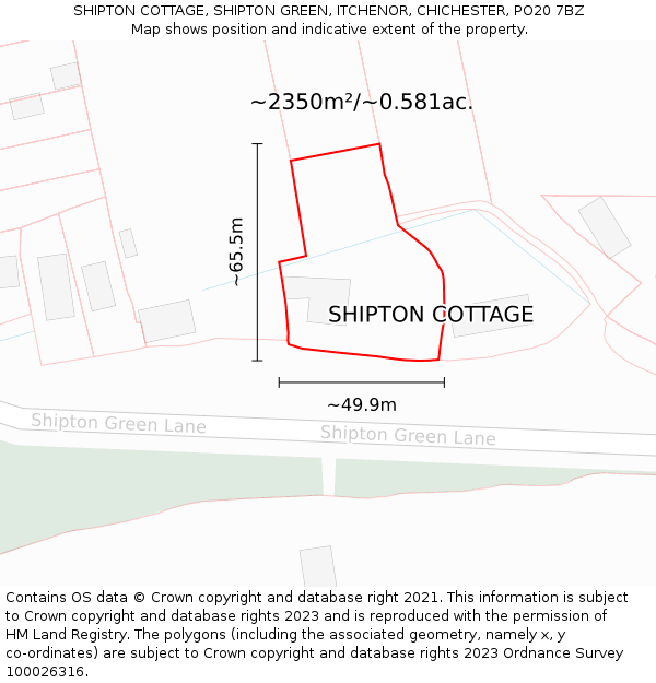 SHIPTON COTTAGE, SHIPTON GREEN, ITCHENOR, CHICHESTER, PO20 7BZ: Plot and title map