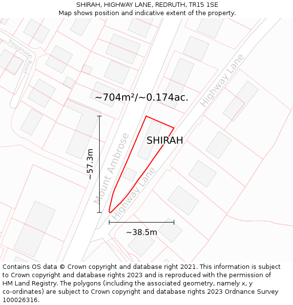 SHIRAH, HIGHWAY LANE, REDRUTH, TR15 1SE: Plot and title map