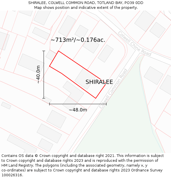 SHIRALEE, COLWELL COMMON ROAD, TOTLAND BAY, PO39 0DD: Plot and title map