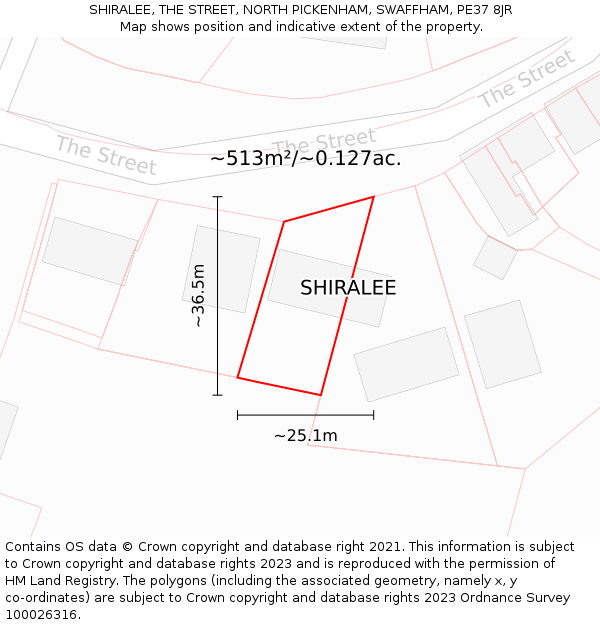 SHIRALEE, THE STREET, NORTH PICKENHAM, SWAFFHAM, PE37 8JR: Plot and title map