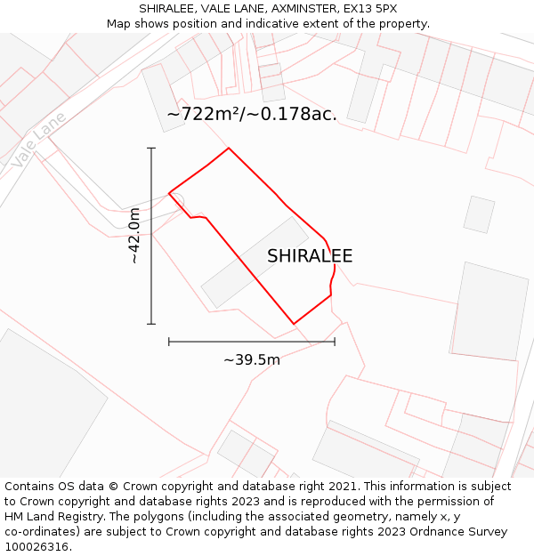 SHIRALEE, VALE LANE, AXMINSTER, EX13 5PX: Plot and title map