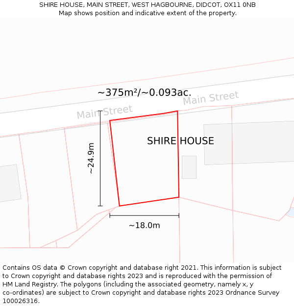 SHIRE HOUSE, MAIN STREET, WEST HAGBOURNE, DIDCOT, OX11 0NB: Plot and title map