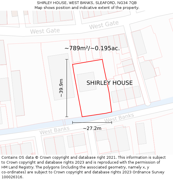 SHIRLEY HOUSE, WEST BANKS, SLEAFORD, NG34 7QB: Plot and title map